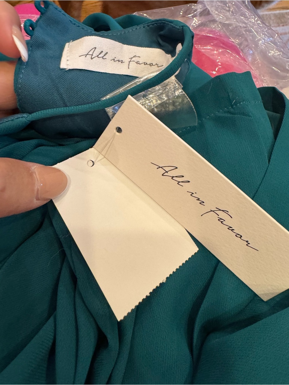 Teal Halter Neck Wide-Leg Jumpsuit with Waist Tie- fully lined. - Picture 5 of 5